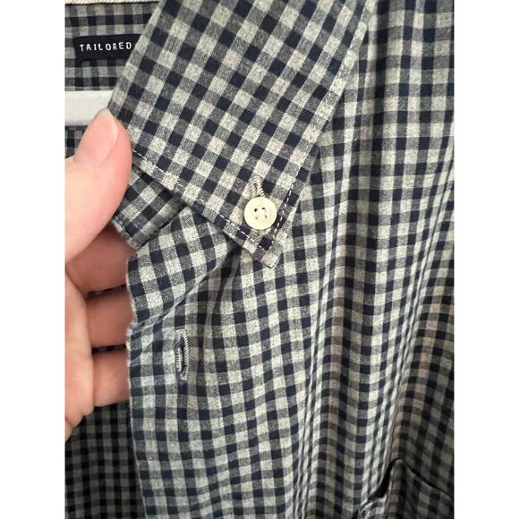Barbour Men's XL Button Down Shirt Tailored Fit Long Sleeve Checker Gray Pocket - Picture 10 of 16